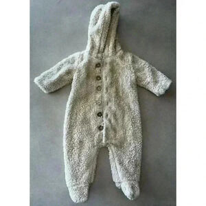 Rylee & + Cru Snowsuit 3-6 Months Fuzzy Bunting Winter Jacket Button Up Cream